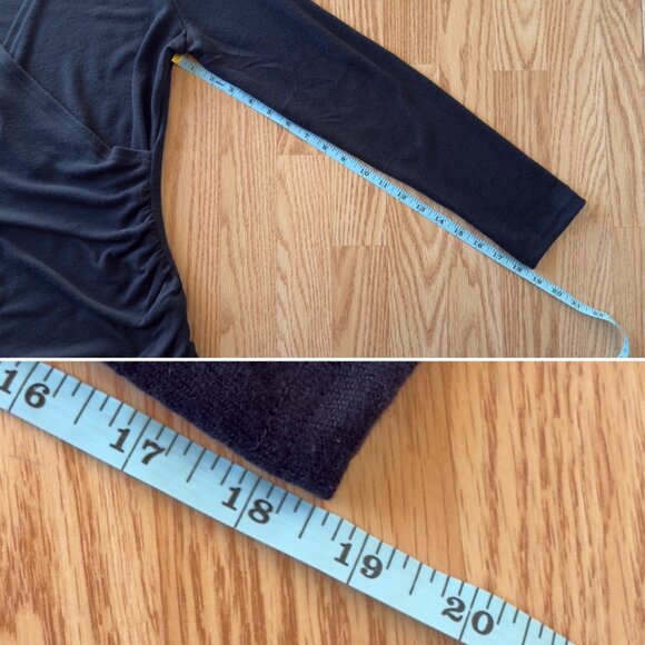 Black Wrap Top Size Large Long Sleeve V Neck Side Pleats Lightweight Sweater - Picture 4 of 9